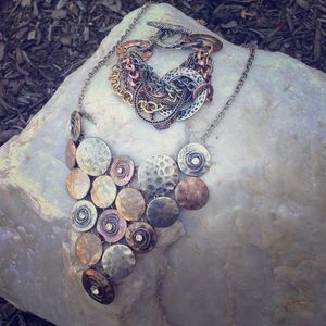 Brass, Copper, Silver tones Necklace & Bracelet